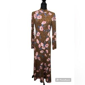 Free People Long Sleeve Floral Leopard Dress